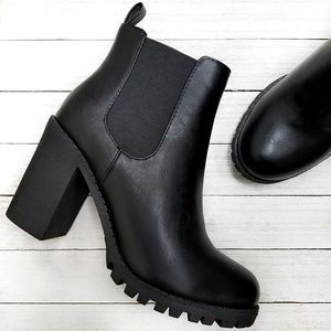 New Black Chelsea Lug Combat Ankle Boots Booties